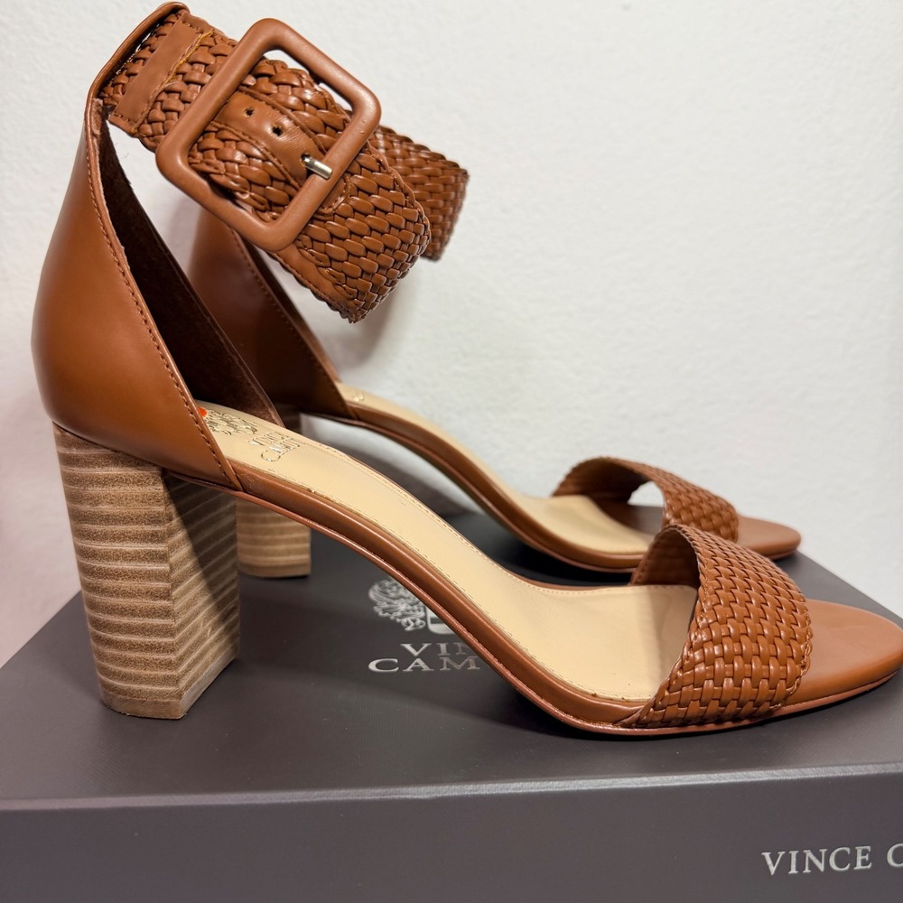 Vince Camuto Maghen Braided Leather Ankle Strap Size 9.5 Open Toe Block Heel View 6